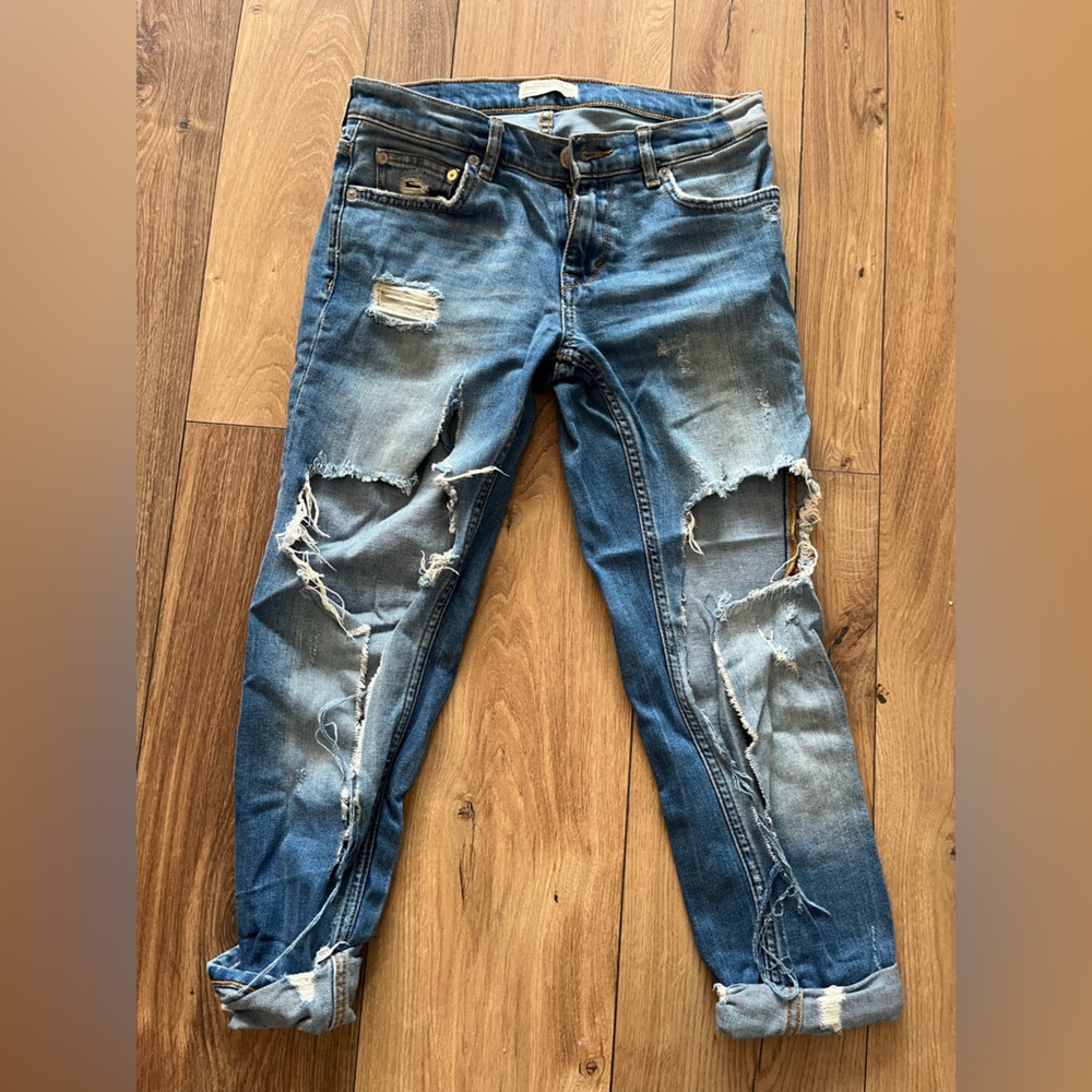 Zara Boyfriend Jeans with Extreme Distressed Details